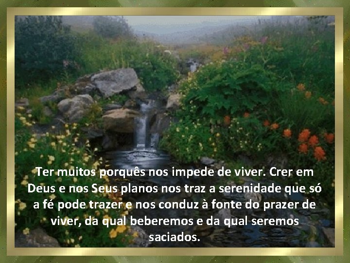 Ter muitos porquês nos impede de viver. Crer em Deus e nos Seus planos