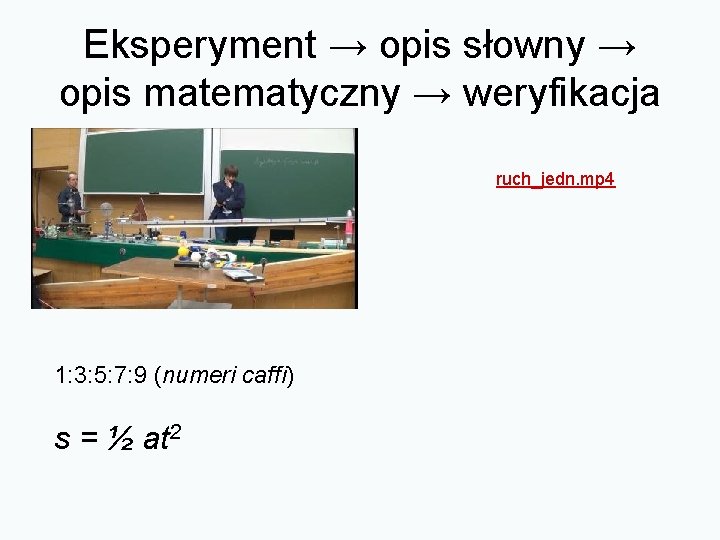 Eksperyment → opis słowny → opis matematyczny → weryfikacja ruch_jedn. mp 4 1: 3: