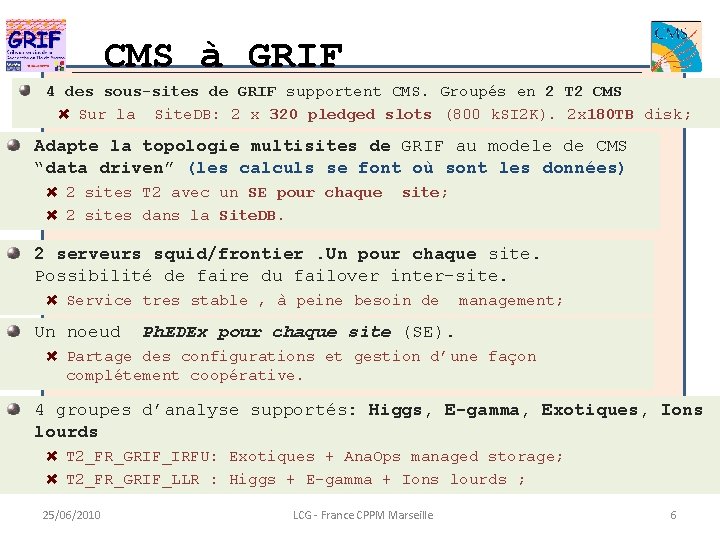 CMS à GRIF 4 des sous-sites de GRIF supportent CMS. Groupés en 2 T
