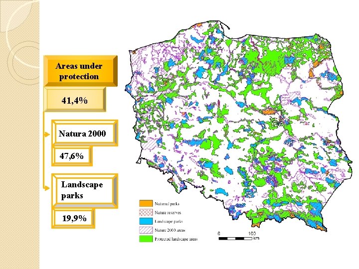 Areas under protection 41, 4% Natura 2000 47, 6% Landscape parks 19, 9% 