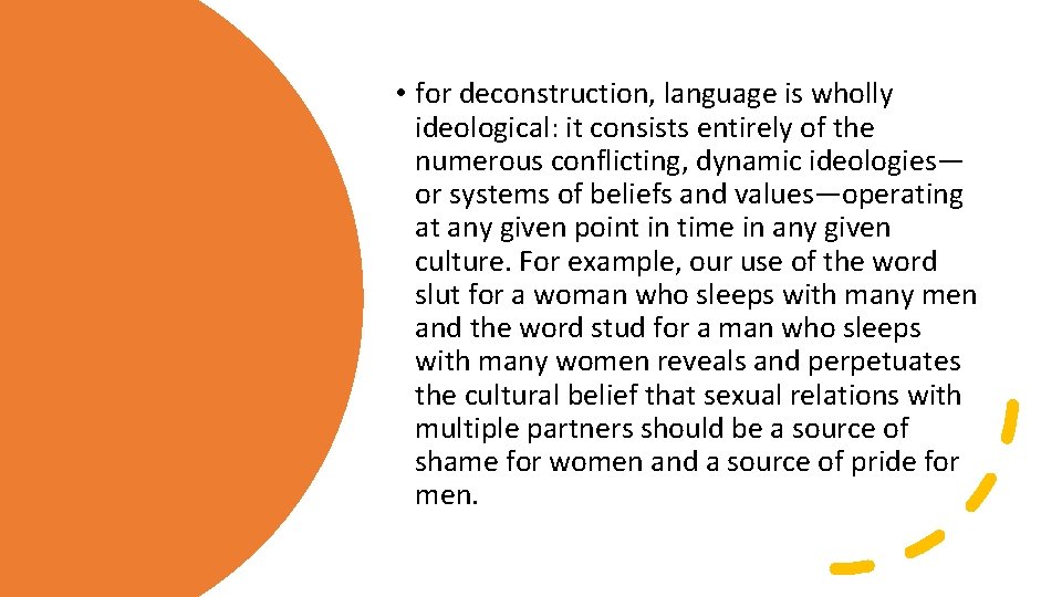  • for deconstruction, language is wholly ideological: it consists entirely of the numerous