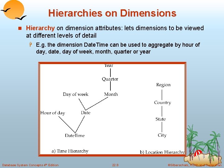 Hierarchies on Dimensions n Hierarchy on dimension attributes: lets dimensions to be viewed at