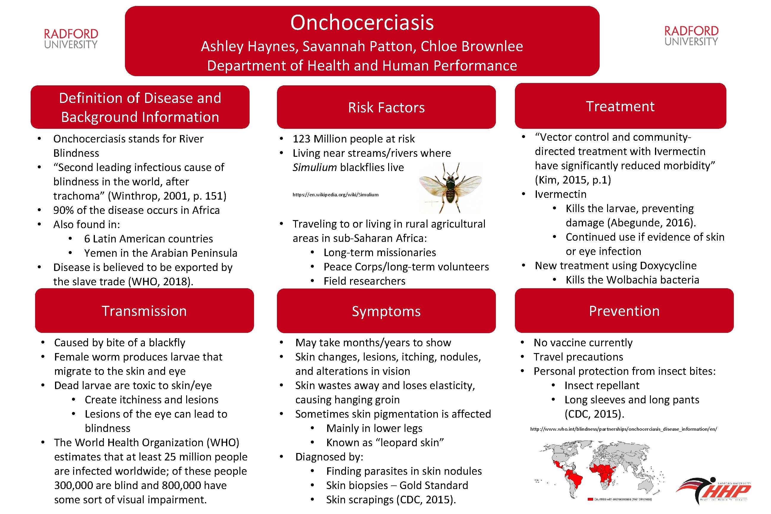 Onchocerciasis Ashley Haynes, Savannah Patton, Chloe Brownlee Department of Health and Human Performance Definition