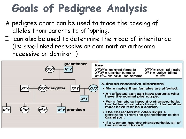 Goals of Pedigree Analysis A pedigree chart can be used to trace the passing