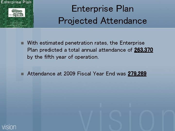 Enterprise Plan Projected Attendance n With estimated penetration rates, the Enterprise Plan predicted a