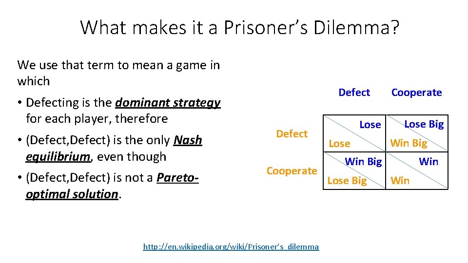 What makes it a Prisoner’s Dilemma? We use that term to mean a game