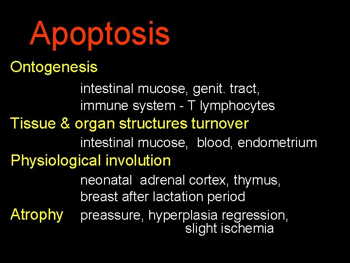 Apoptosis Ontogenesis intestinal mucose, genit. tract, immune system - T lymphocytes Tissue & organ