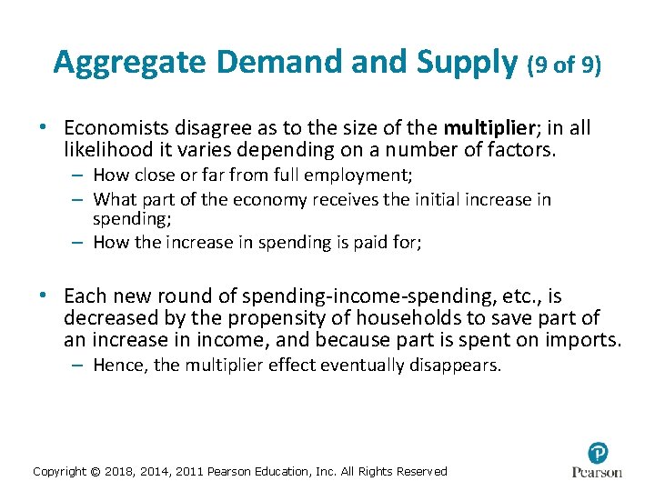 Aggregate Demand Supply (9 of 9) • Economists disagree as to the size of