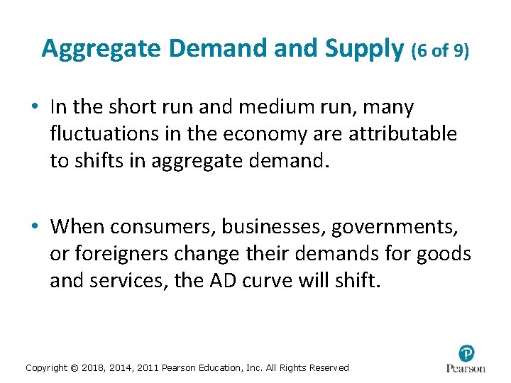 Aggregate Demand Supply (6 of 9) • In the short run and medium run,