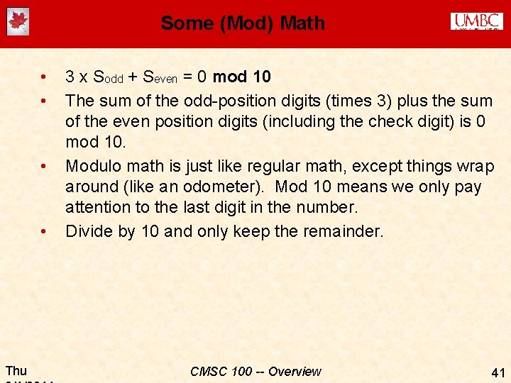 Some (Mod) Math • • Thu 3 x Sodd + Seven = 0 mod