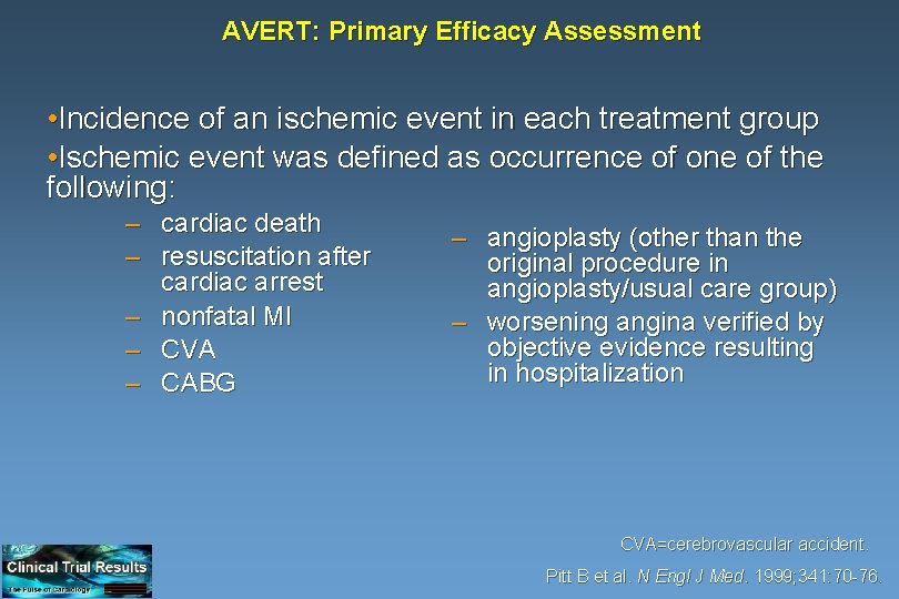 AVERT: Primary Efficacy Assessment • Incidence of an ischemic event in each treatment group