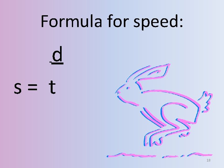 Formula for speed: d s= t 18 