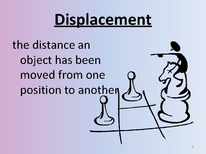 Displacement the distance an object has been moved from one position to another 4
