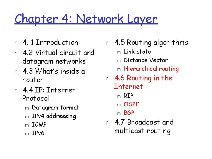 Chapter 4: Network Layer r 4. 1 Introduction r 4. 2 Virtual circuit and