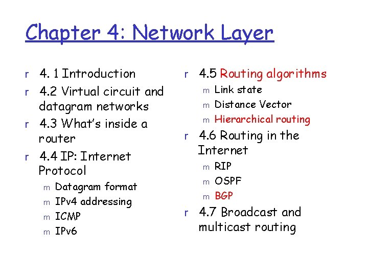 Chapter 4: Network Layer r 4. 1 Introduction r 4. 2 Virtual circuit and