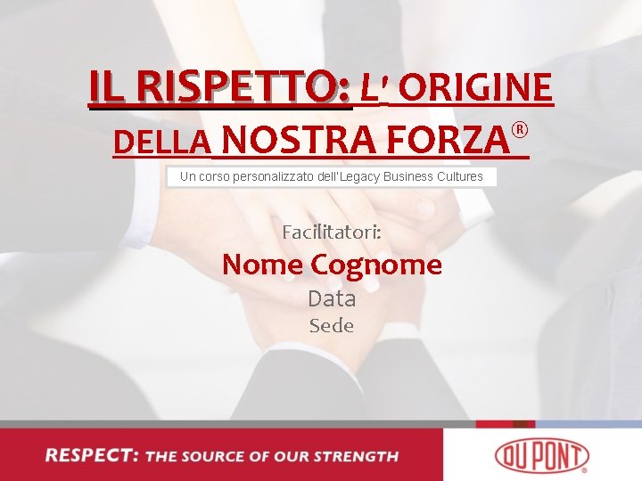 IL RISPETTO: L' ORIGINE DELLA NOSTRA ® FORZA Un corso personalizzato dell‘Legacy Business Cultures