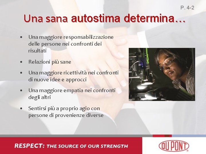 P. 4 -2 Una sana autostima determina… • Una maggiore responsabilizzazione delle persone nei