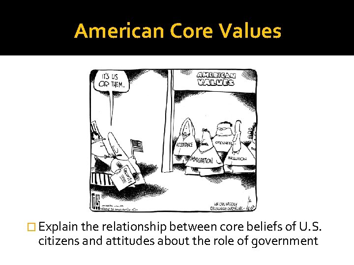 American Core Values � Explain the relationship between core beliefs of U. S. citizens