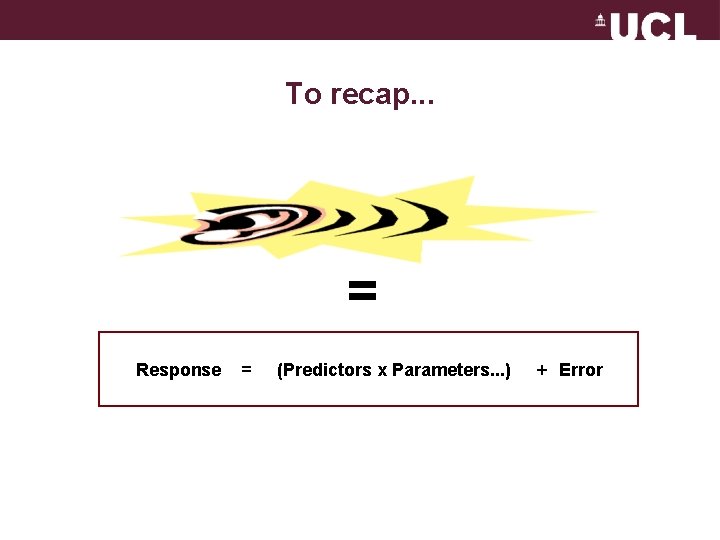 To recap. . . = Response = (Predictors x Parameters. . . ) +