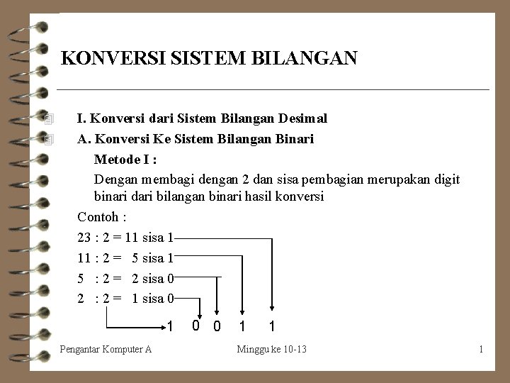 KONVERSI SISTEM BILANGAN 4 4 I. Konversi dari Sistem Bilangan Desimal A. Konversi Ke