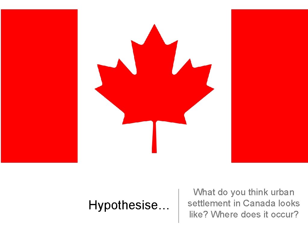 Hypothesise… What do you think urban settlement in Canada looks like? Where does it