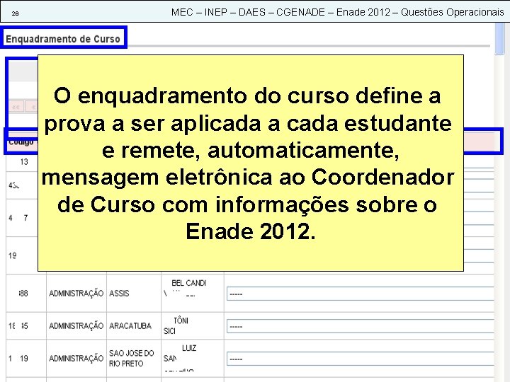 28 MEC – INEP – DAES – CGENADE – Enade 2012 – Questões Operacionais