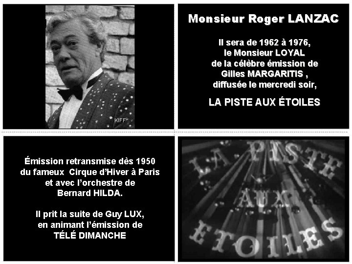Monsieur Roger LANZAC Il sera de 1962 à 1976, le Monsieur LOYAL de la