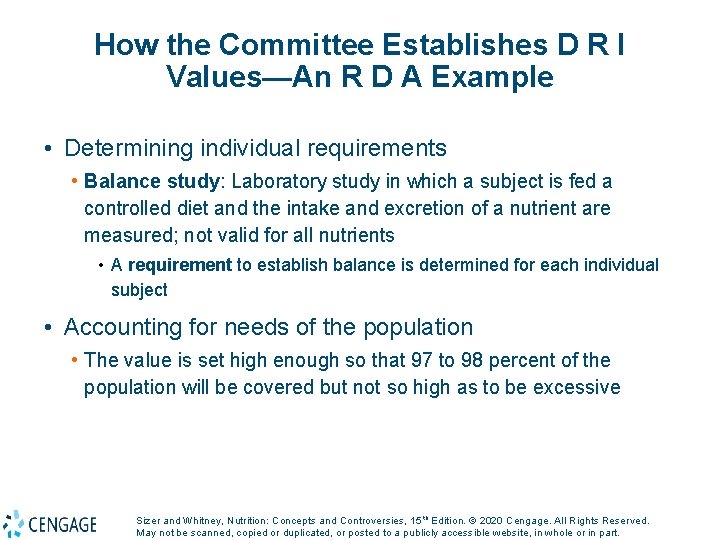 How the Committee Establishes D R I Values—An R D A Example • Determining