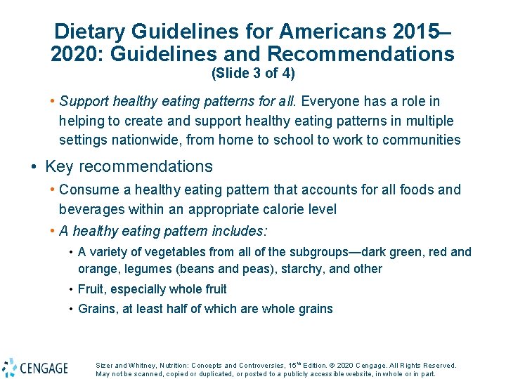 Dietary Guidelines for Americans 2015– 2020: Guidelines and Recommendations (Slide 3 of 4) •