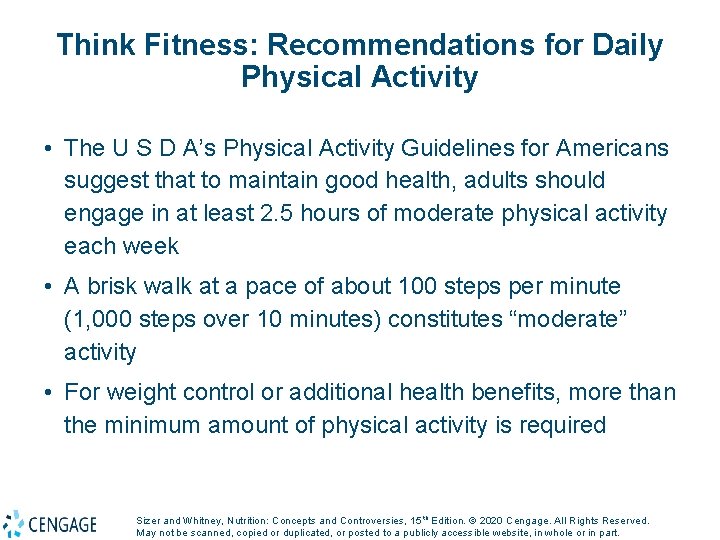 Think Fitness: Recommendations for Daily Physical Activity • The U S D A’s Physical