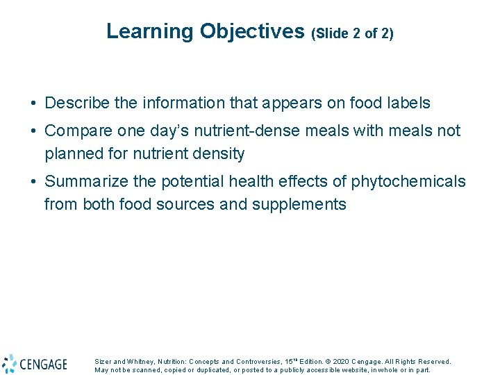 Learning Objectives (Slide 2 of 2) • Describe the information that appears on food