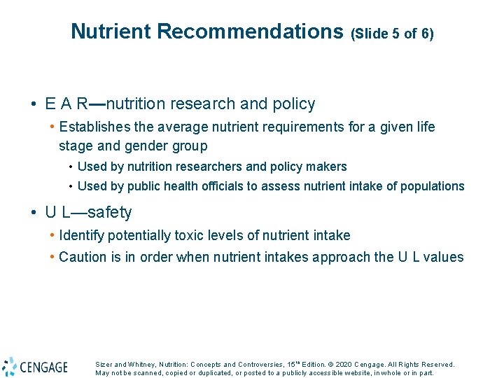 Nutrient Recommendations (Slide 5 of 6) • E A R—nutrition research and policy •