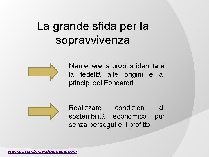 La grande sfida per la sopravvivenza Mantenere la propria identità e la fedeltà alle