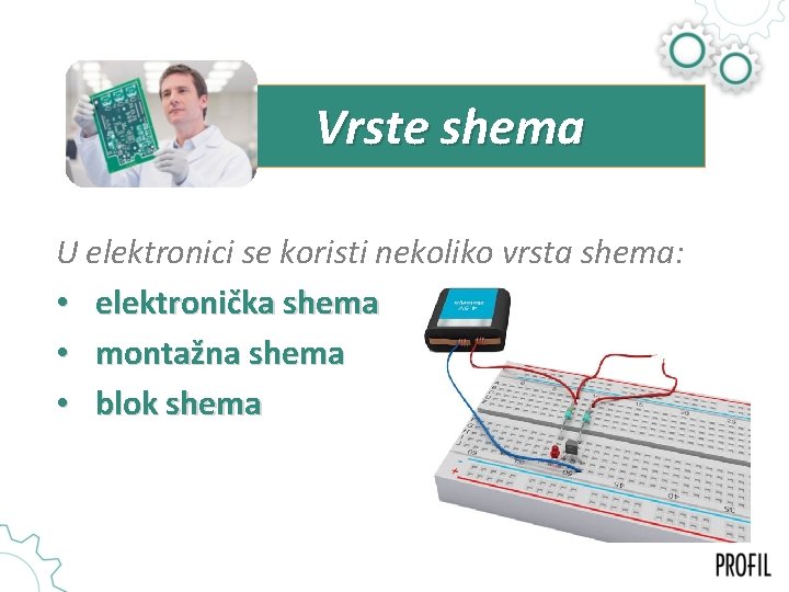 Vrste shema U elektronici se koristi nekoliko vrsta shema: • elektronička shema • montažna