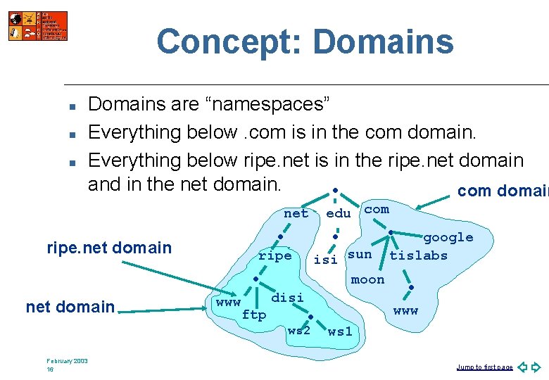 Concept: Domains n n n Domains are “namespaces” Everything below. com is in the