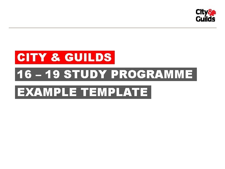 CITY & GUILDS 16 – 19 STUDY PROGRAMME EXAMPLE TEMPLATE 