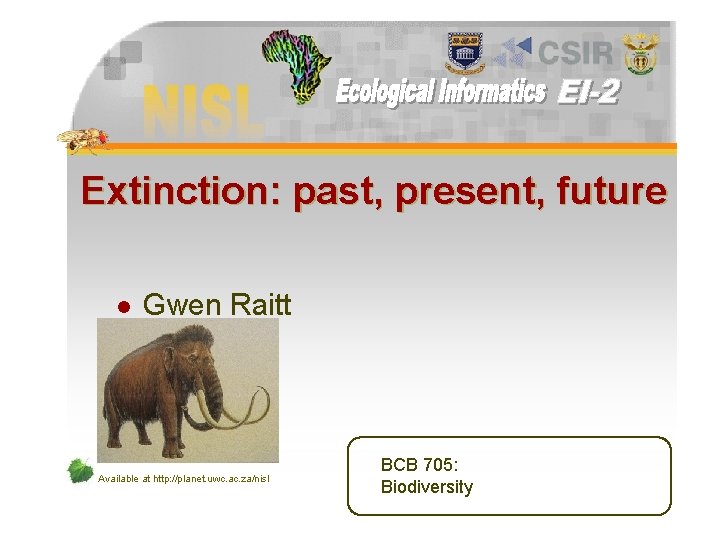 Extinction: past, present, future l Gwen Raitt Available at http: //planet. uwc. ac. za/nisl