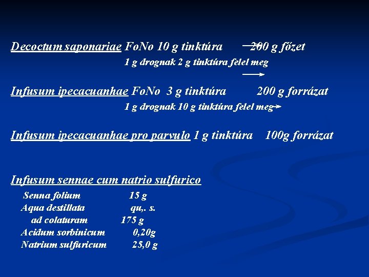 Decoctum saponariae Fo. No 10 g tinktúra 200 g főzet 1 g drognak 2