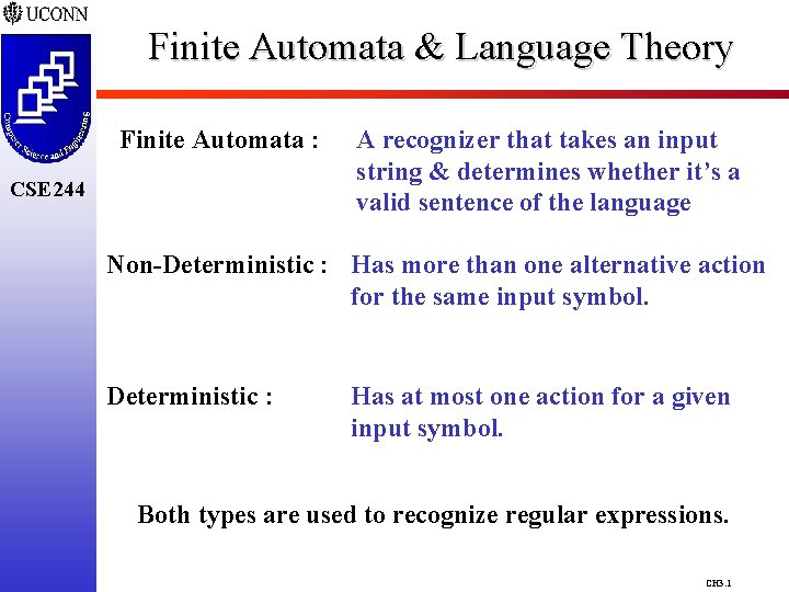 Finite Automata & Language Theory Finite Automata : CSE 244 A recognizer that takes