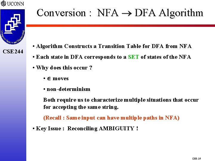 Conversion : NFA DFA Algorithm CSE 244 • Algorithm Constructs a Transition Table for