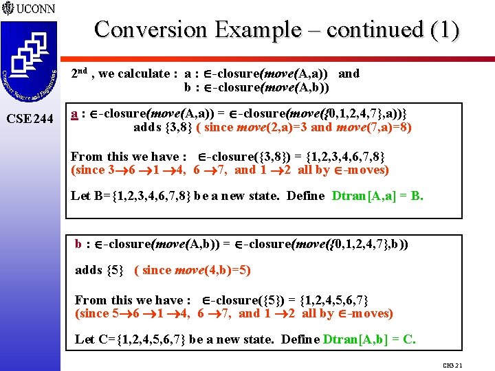 Conversion Example – continued (1) 2 nd , we calculate : a : -closure(move(A,