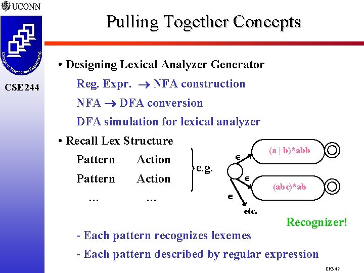Pulling Together Concepts • Designing Lexical Analyzer Generator CSE 244 Reg. Expr. NFA construction