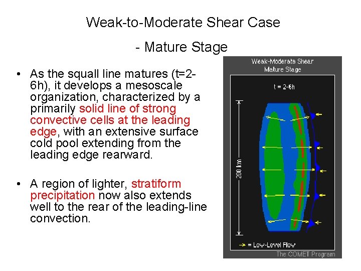 Weak-to-Moderate Shear Case - Mature Stage • As the squall line matures (t=26 h),