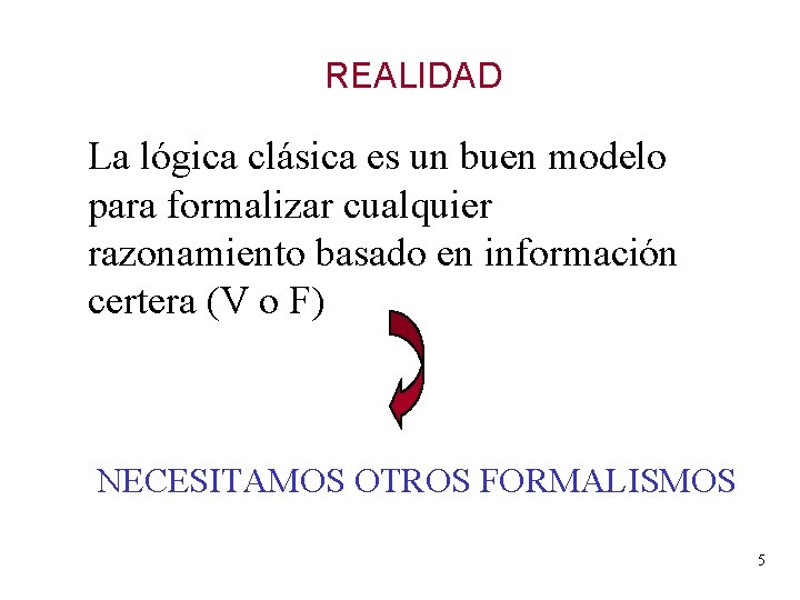 REALIDAD La lógica clásica es un buen modelo para formalizar cualquier razonamiento basado en