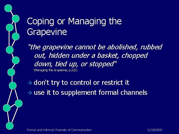 Coping or Managing the Grapevine “the grapevine cannot be abolished, rubbed out, hidden under