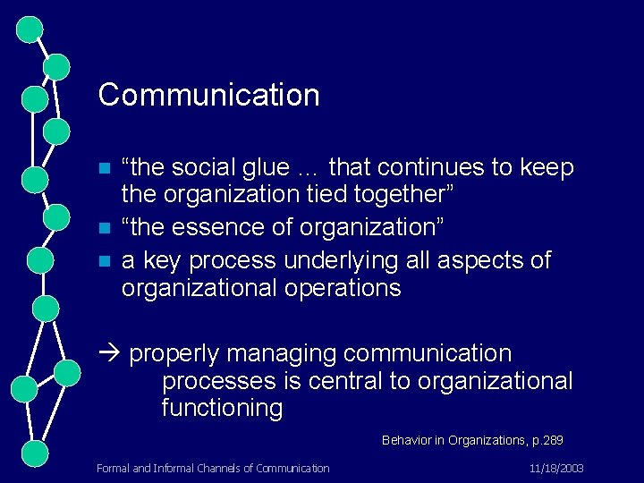 Communication n “the social glue … that continues to keep the organization tied together”