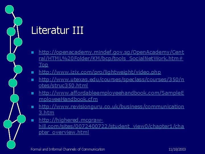 Literatur III n n n http: //openacademy. mindef. gov. sg/Open. Academy/Cent ral/HTML%20 Folder/KM/bcp/tools_Social. Net.