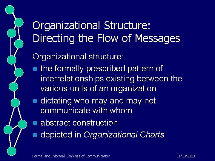 Organizational Structure: Directing the Flow of Messages Organizational structure: n the formally prescribed pattern