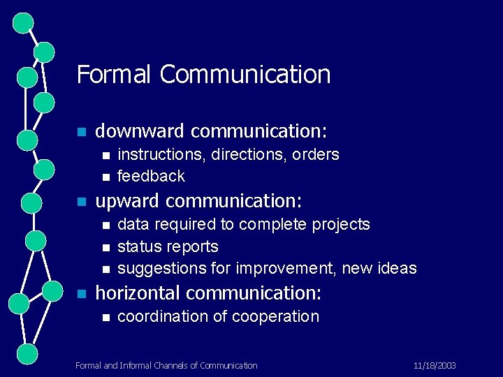 Formal Communication n downward communication: n n n upward communication: n n instructions, directions,