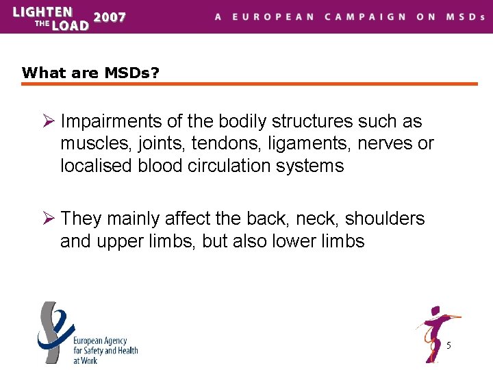 What are MSDs? Ø Impairments of the bodily structures such as muscles, joints, tendons,